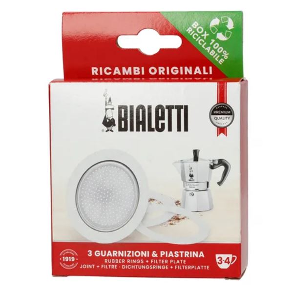 [8006363034043] Bialetti 3x Seals + sieve for aluminium  3-4 cup