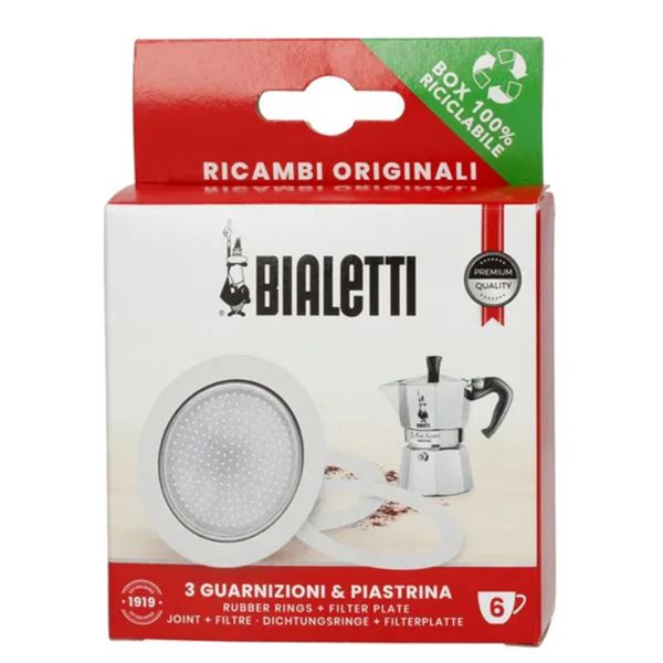 Bialetti 3x Seal + sieve for aluminium 6 cup